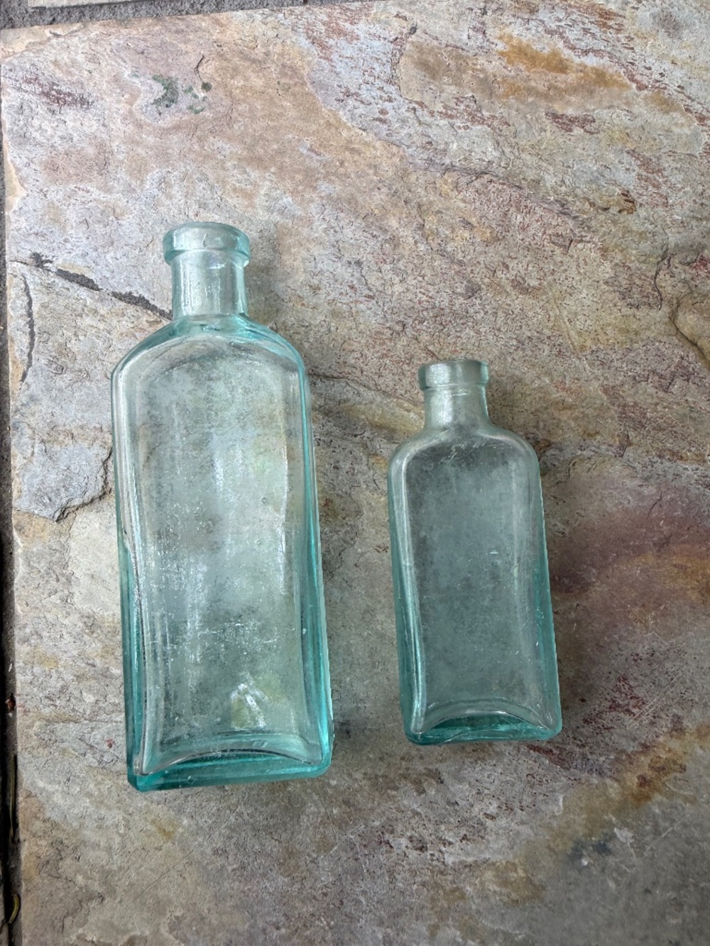 Two Antique Green/Light Blue G.W. Cole Co Three-in-One 3 in 1 GLASS Oil bottle